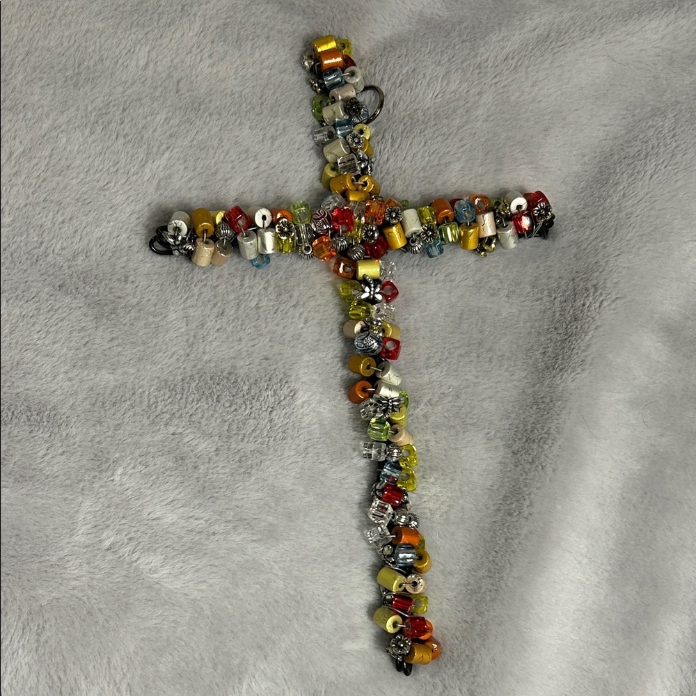 Colorful Beaded Cross 11” x 7” - Picture 4 of 6